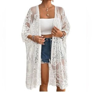 White Lace Kimono Cardigan cover up one size
